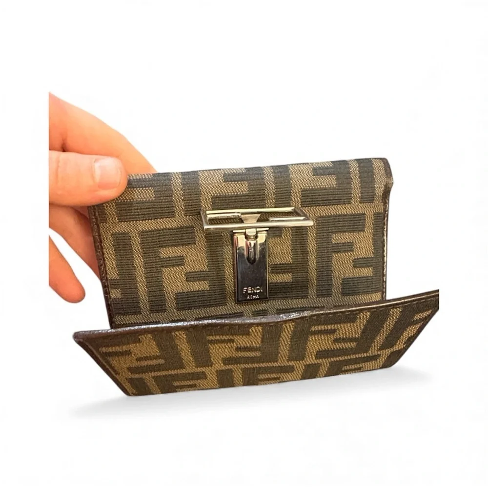 Fendi Logo‎ Canvas Wallet in Brown and Black